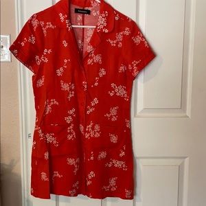 Mini, button down coral dress